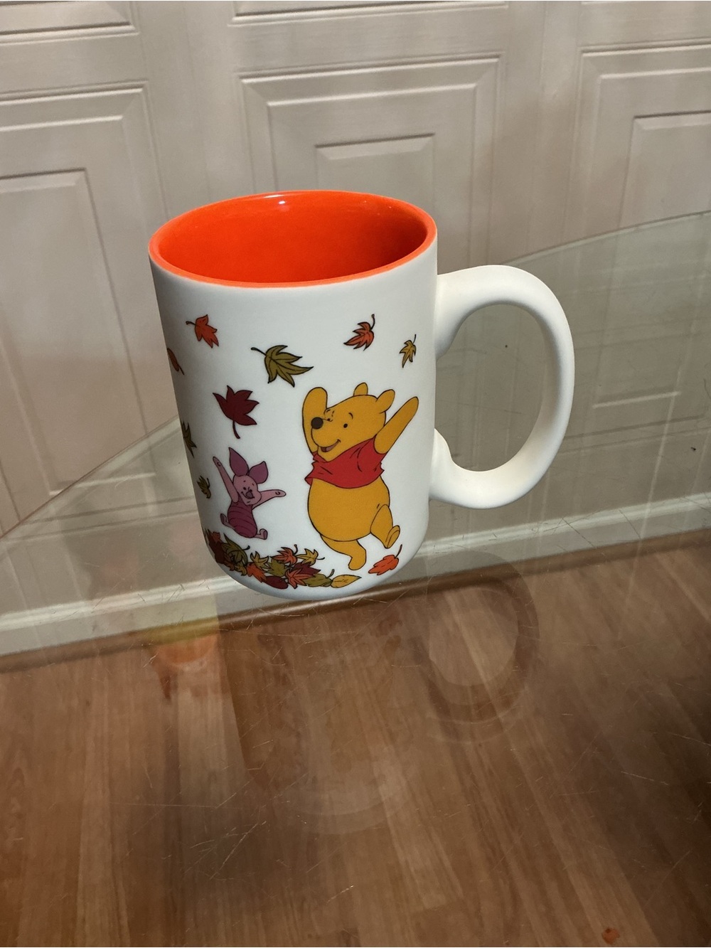 New Disney Winnie the Pooh Piglet Fall Autumn Coffee Mug Orange Interior 15 oz